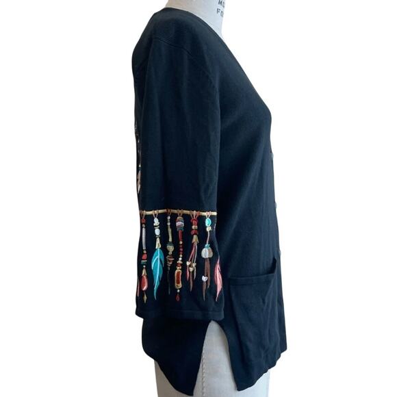 Bob Mackie Black Cardigan Sweater with Native Embroidery Design 2X - Picture 12 of 12